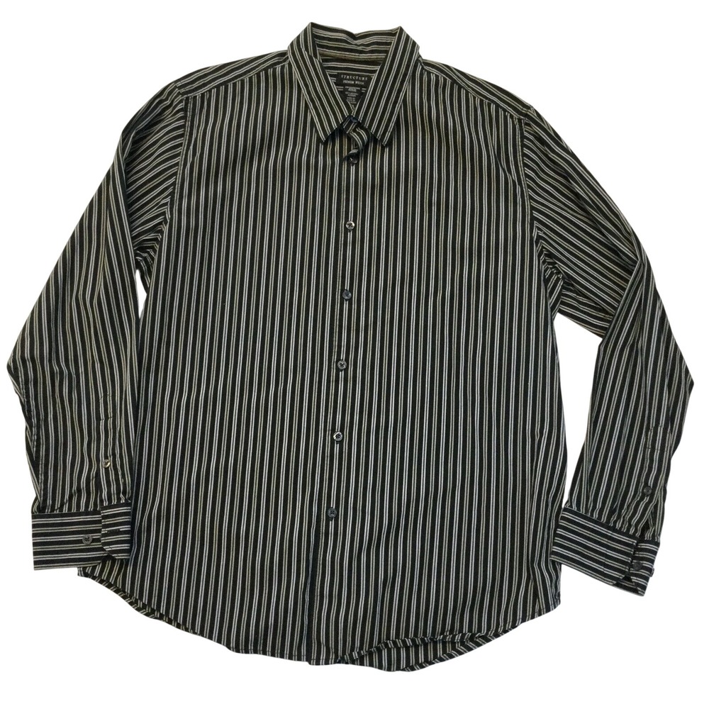 Structure premium Woven 100% Cotton Button Up‎ Striped Long Sleeve Career/Casual